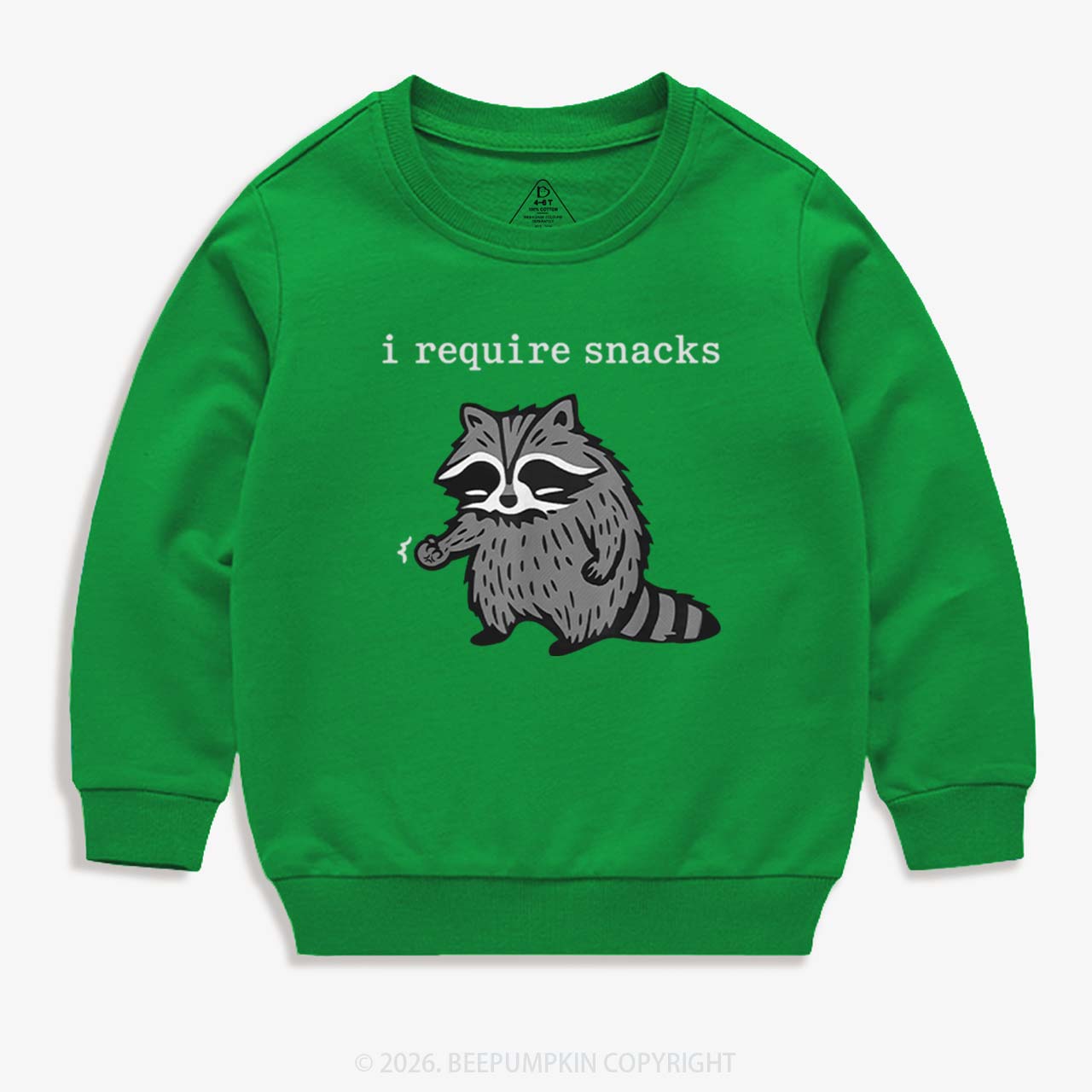 I Require Snacks Raccoon Kid's Sweatshirt