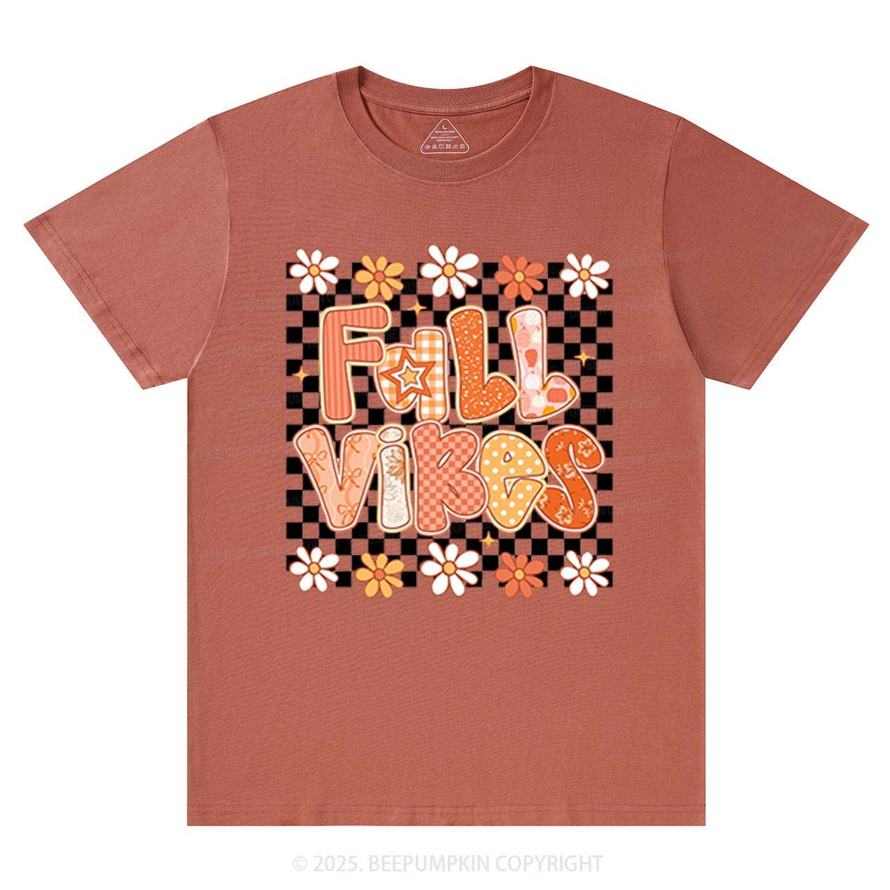Floral Fall Checkered T-Shirts Beepumpkin