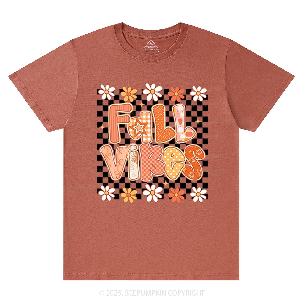 Floral Fall Checkered T-Shirts Beepumpkin