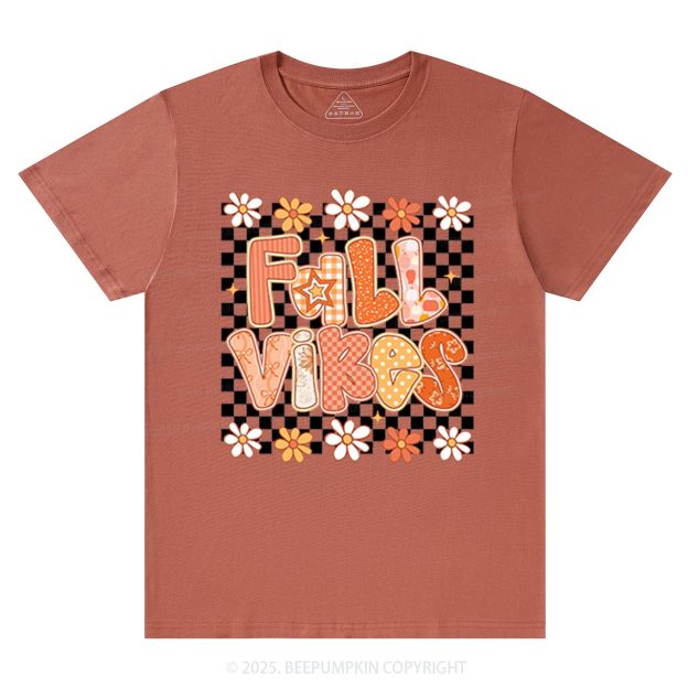 Floral Fall Checkered T-Shirts Beepumpkin