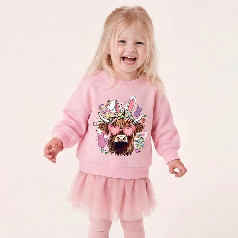 Easter Cute Highland Cow Kid's Sweatshirt