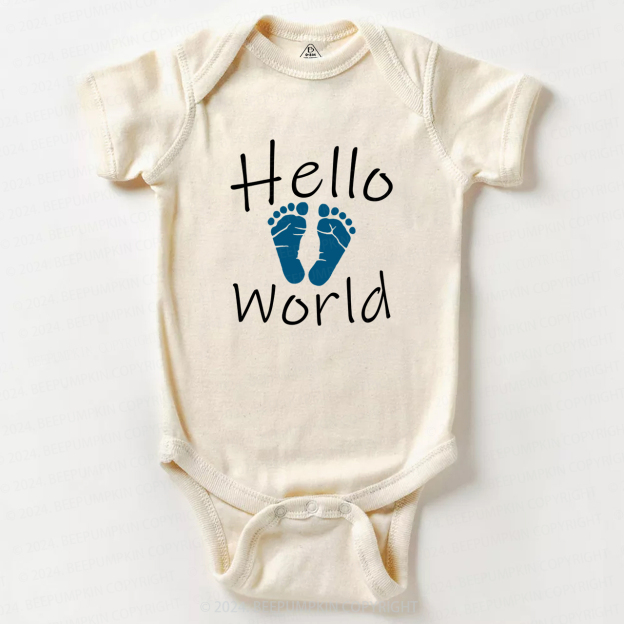 Hello World Footprint Baby Bodysuits 