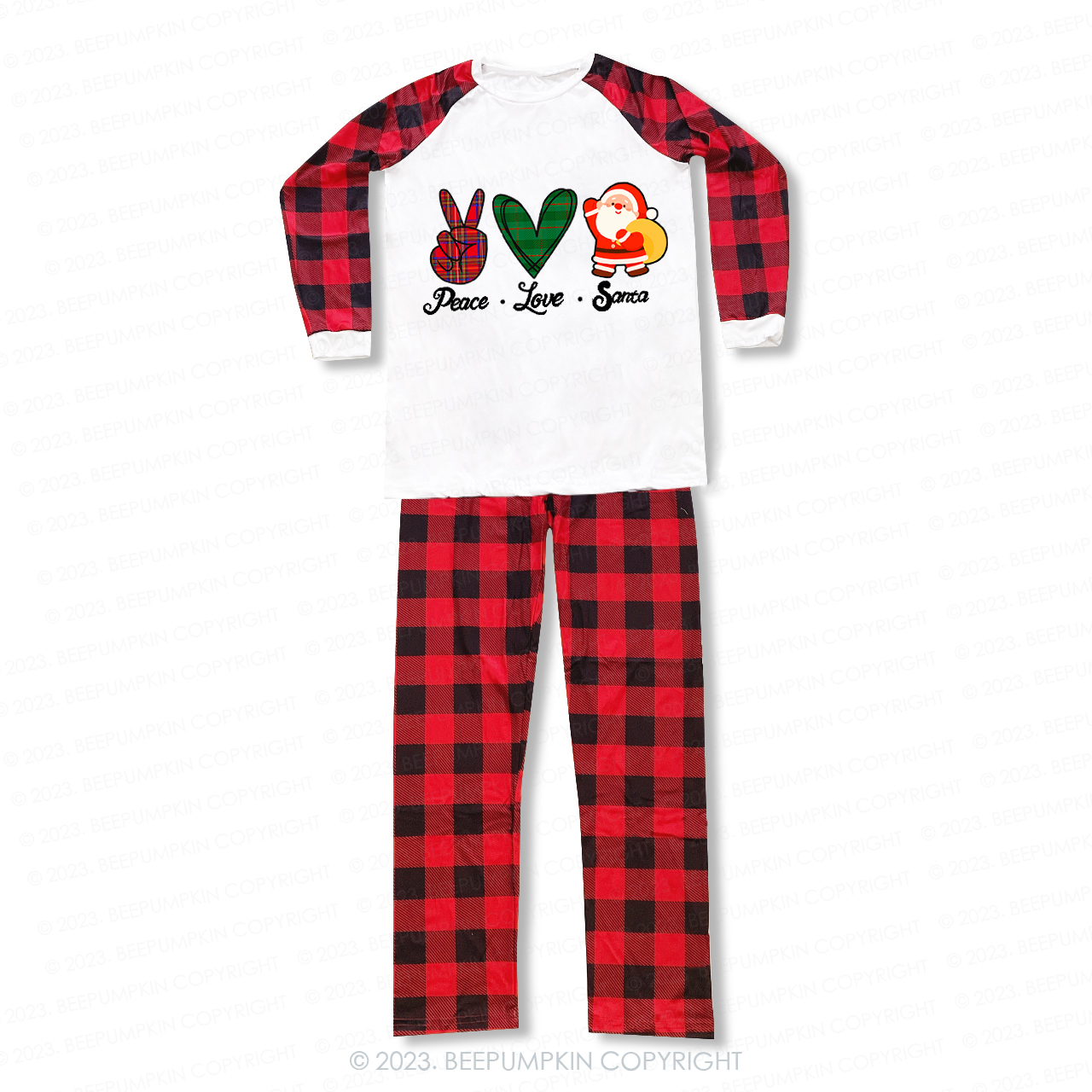 Christmas Peace Love and Santa  Matching Pajamas For Family Beepumpkin