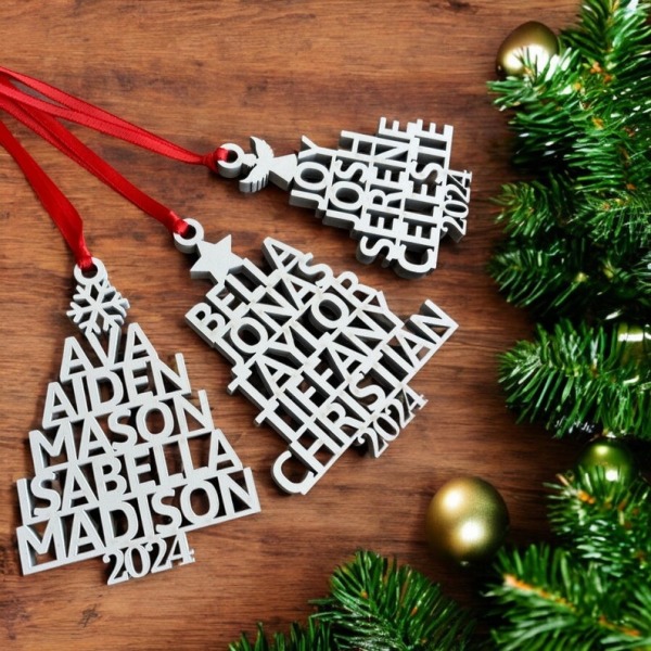 Image of Personalized Family Name Printed Christmas Ornament