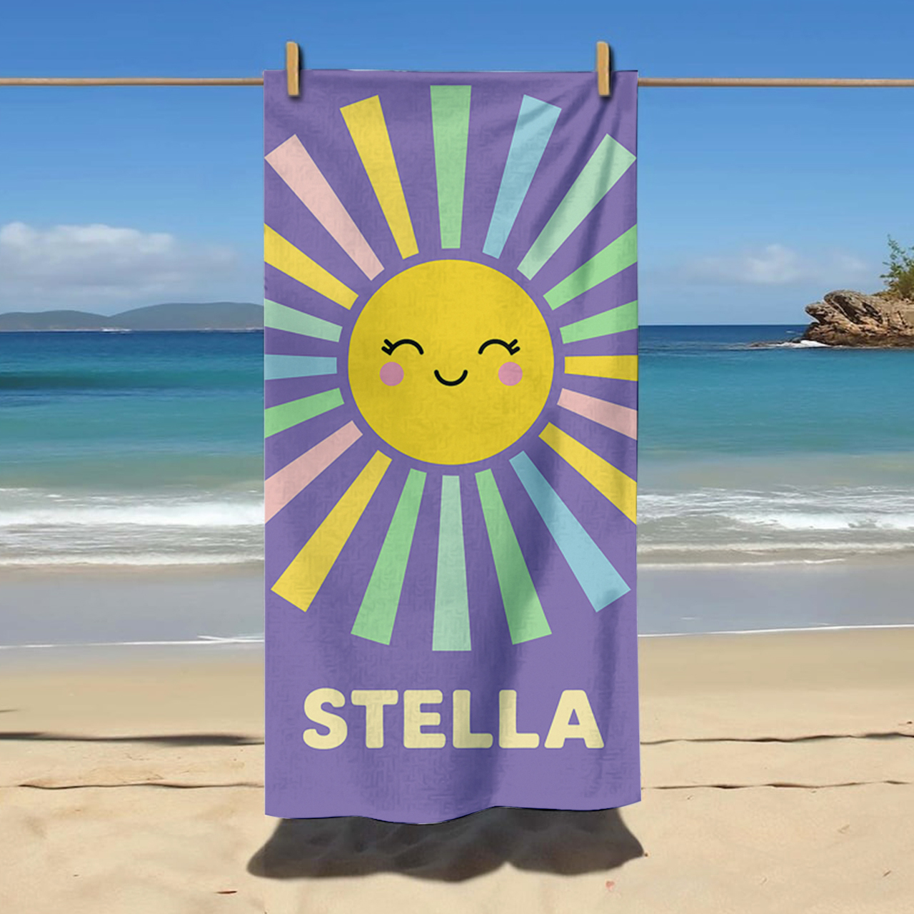 Personalized Colorful Rainbow Sun Beach Towel