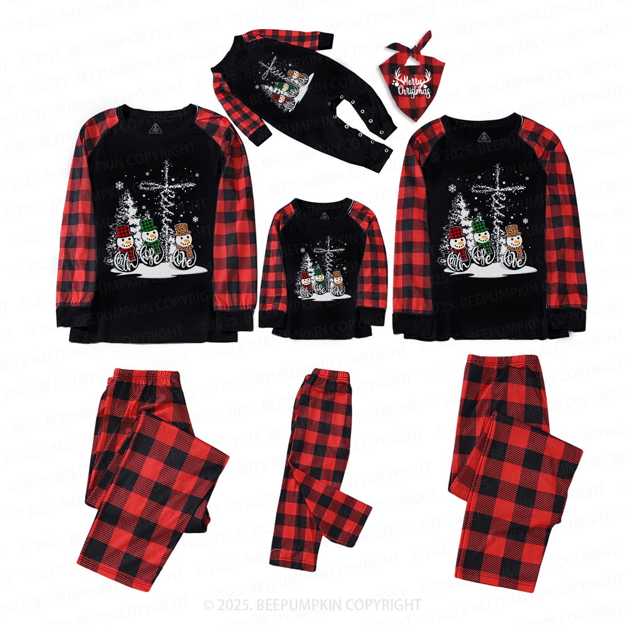 Faith Hope Love Snowmen Christmas Family Matching Pajamas