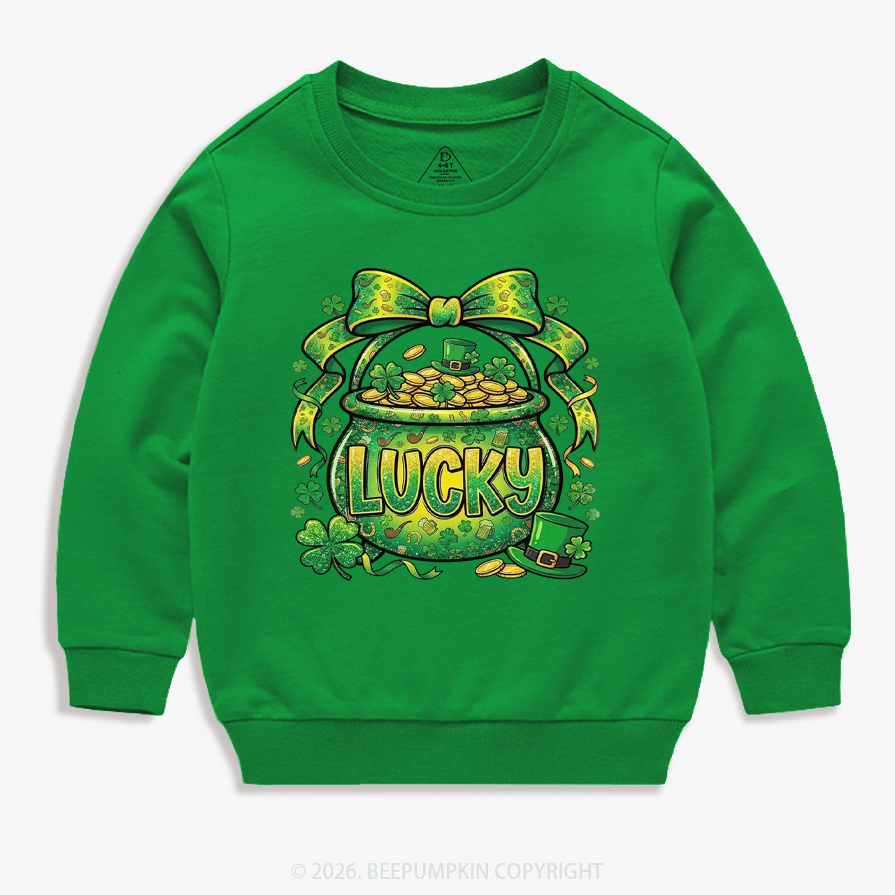 Lucky Shamrock Coquette St. Patrick's Day Kid's Sweatshirt
