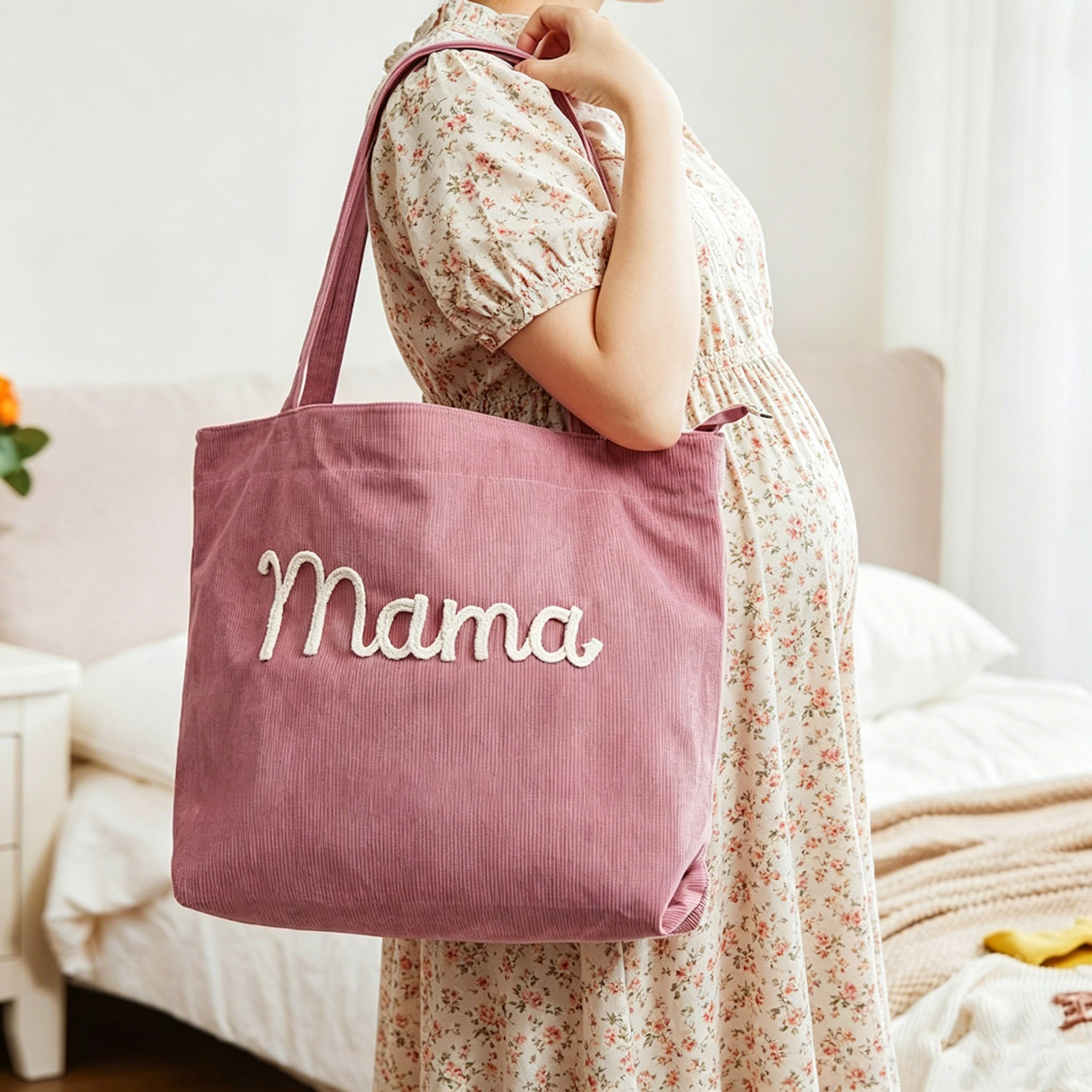 Personalized Yarn Embroidered Name Corduroy Mother’s Day Bag