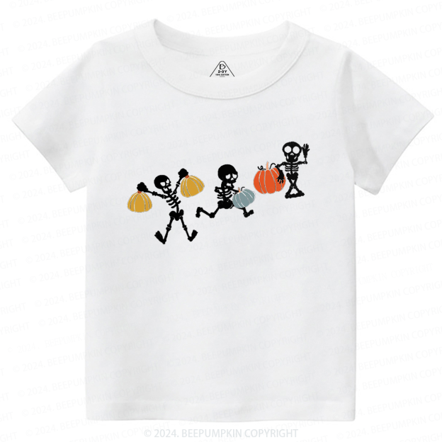 Funny Sportive Skeletons With Pumpkins Toddler&Kids Tees 