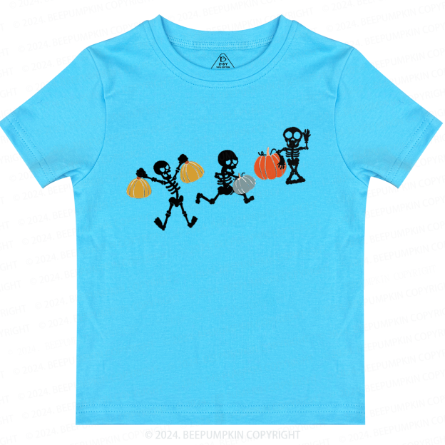 Funny Sportive Skeletons With Pumpkins Toddler&Kids Tees 