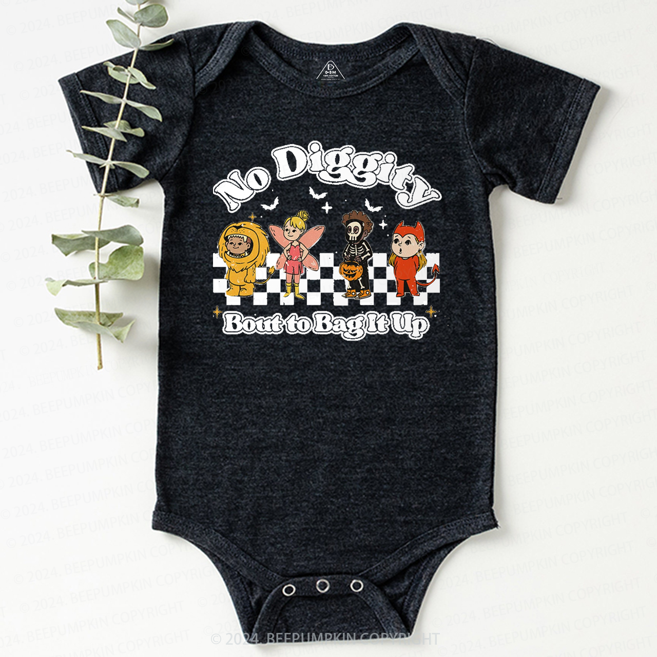 Halloween No Diggity Bout to Bag It Up Halloween Baby Bodysuits 