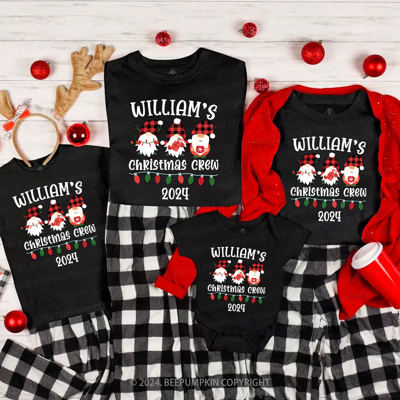 Personalized Customized Name Christmas Crew Family T-Shirts Beepumpkin