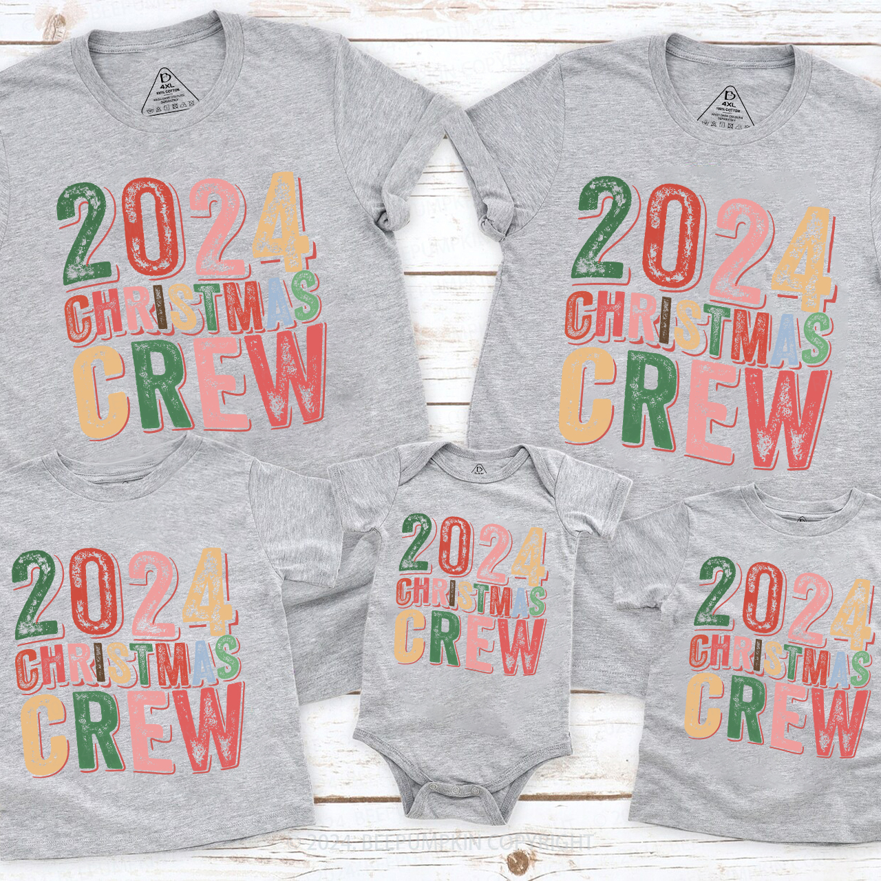 2024 Christmas Crew Rainbow Font Shirts For Family Beepumpkin