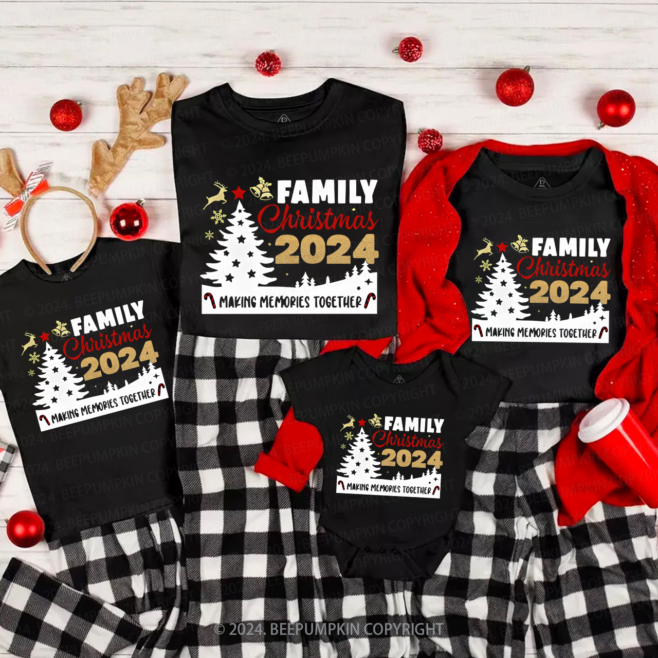 Golden Romantic Christmas Make Memories Family Matching Shirts Beepumpkin