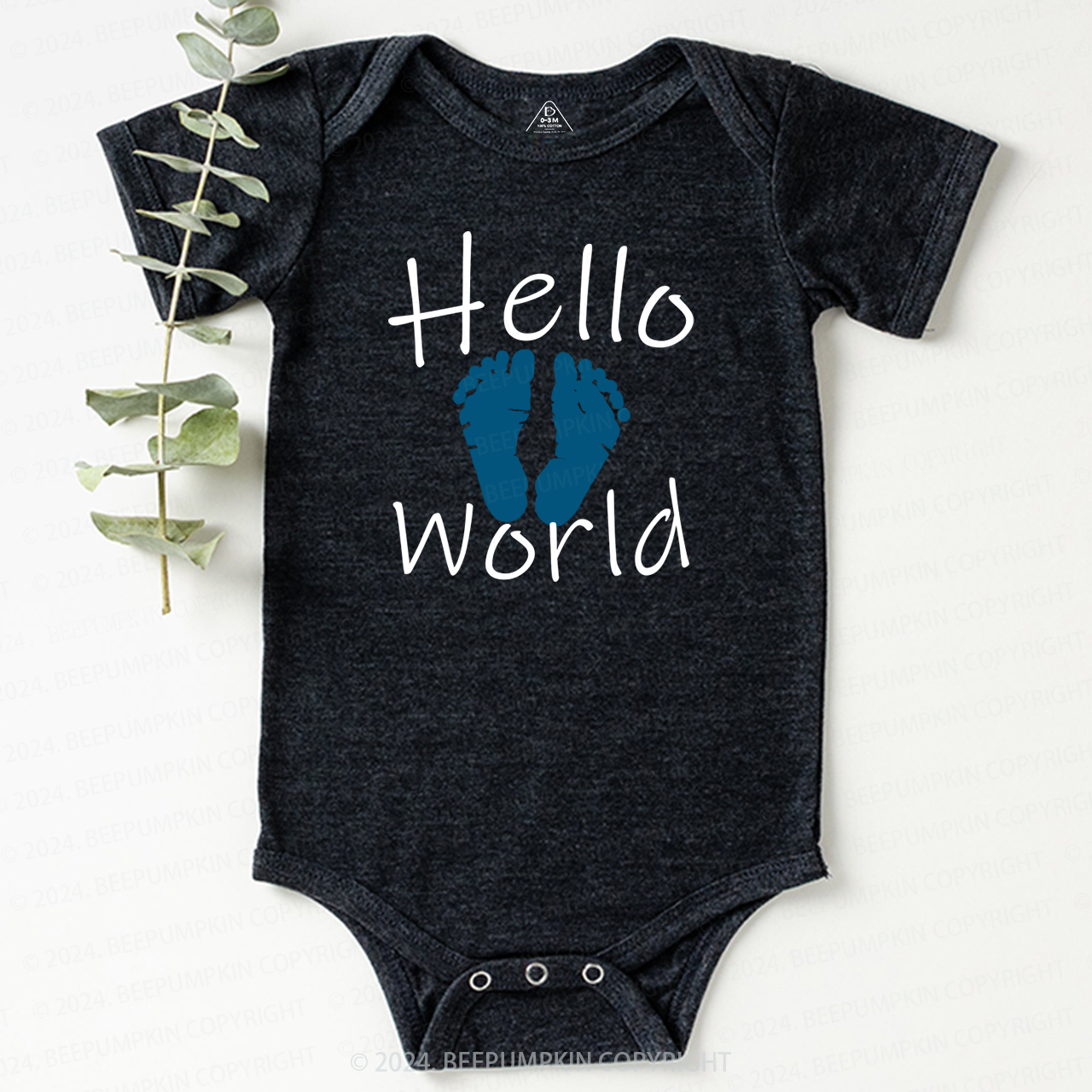 Hello World Footprint Baby Bodysuits 