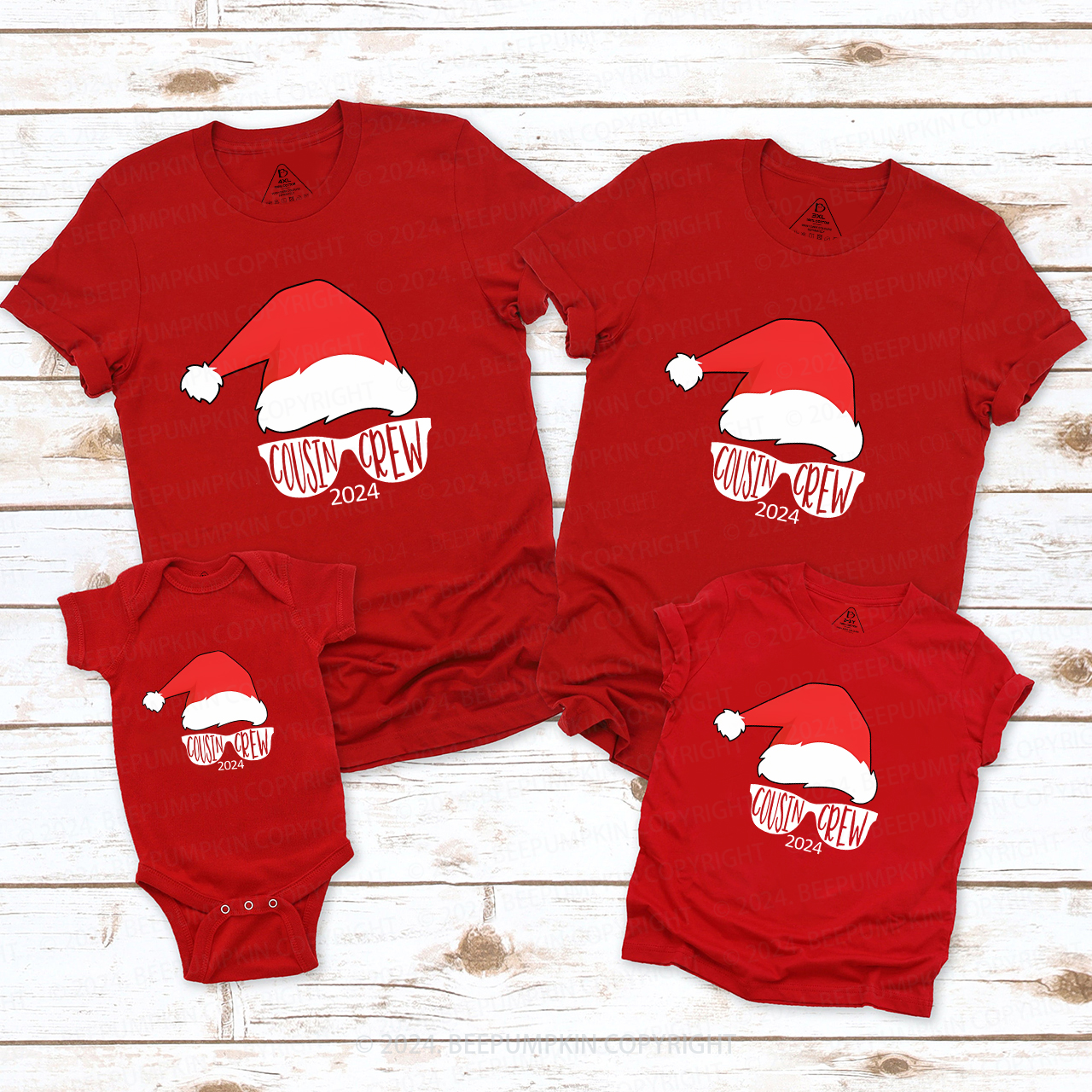 Cousin Crew Red Santa Hat Christmas Matching Tees For Family Beepumpkin
