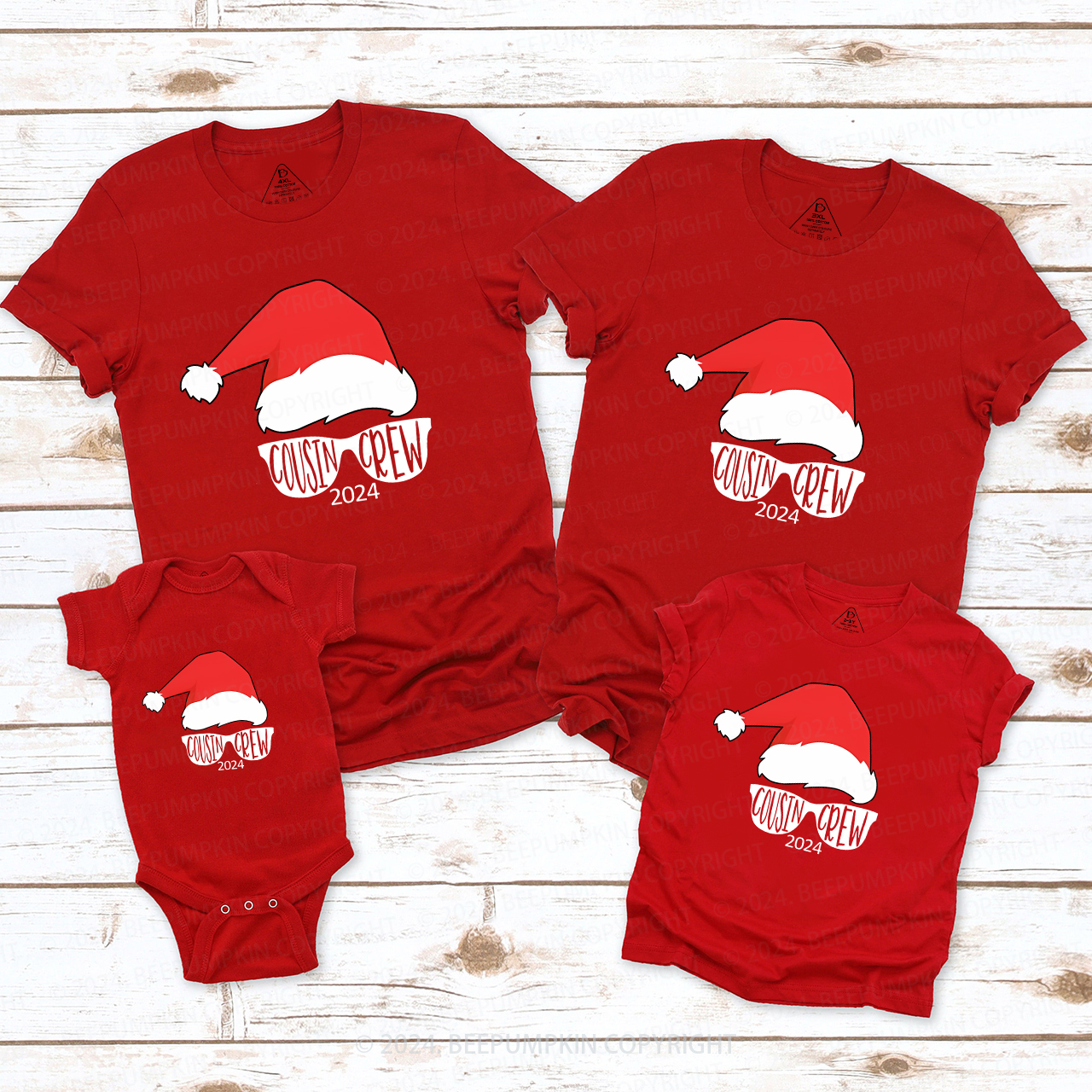 Cousin Crew Red Santa Hat Christmas Matching Tees For Family Beepumpkin