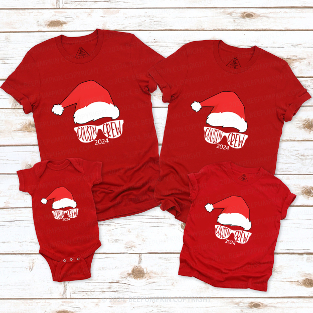 Cousin Crew Red Santa Hat Christmas Matching Tees For Family Beepumpkin