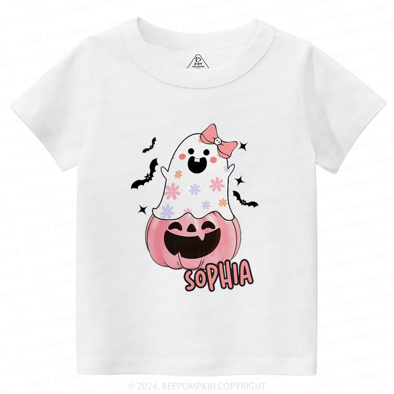 Personalized Halloween Pink Ghost Toddler&Kids Tees 