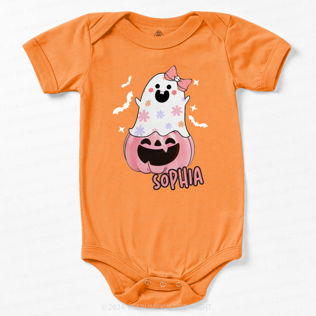 Personalized Halloween Pink Ghost Baby Bodysuits 