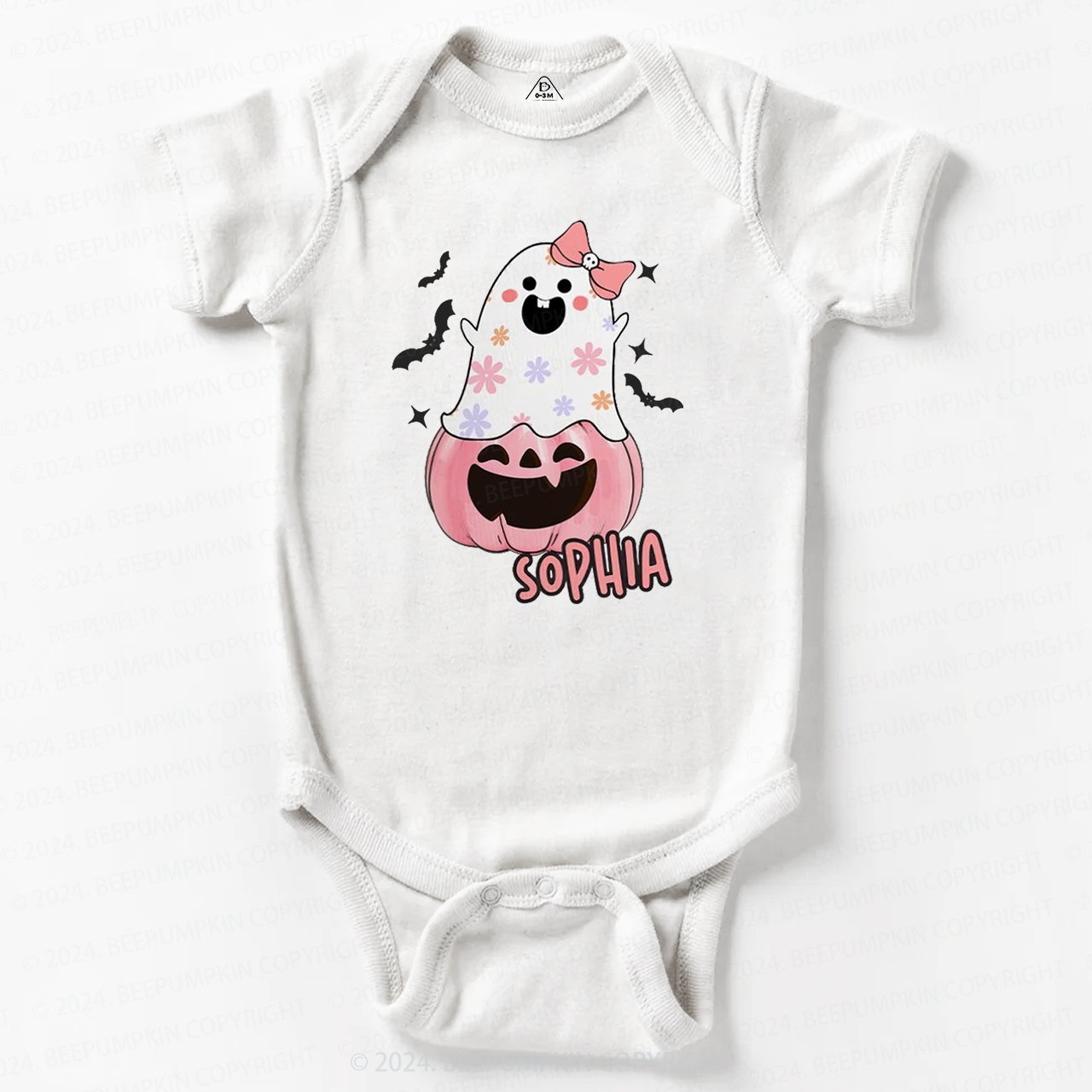 Personalized Halloween Pink Ghost Baby Bodysuits 