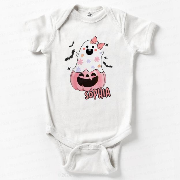 Personalized Halloween Pink Ghost Baby Bodysuits 