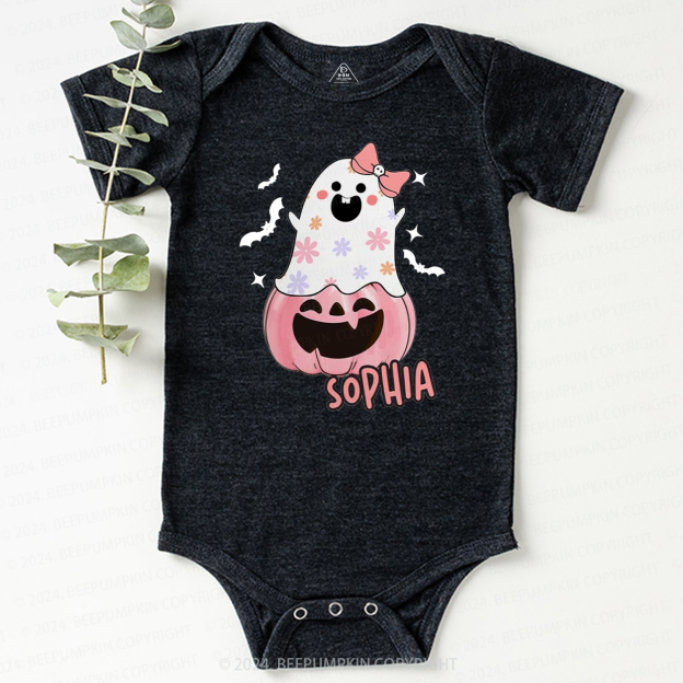 Personalized Halloween Pink Ghost Baby Bodysuits 