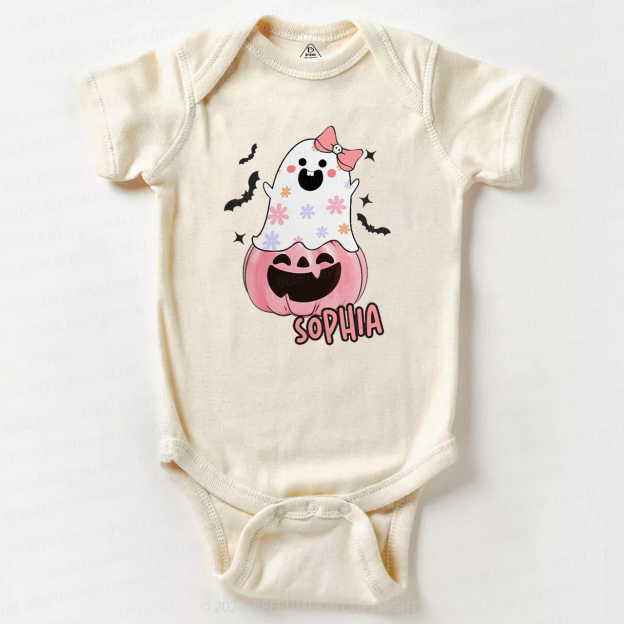 Personalized Halloween Pink Ghost Baby Bodysuits 