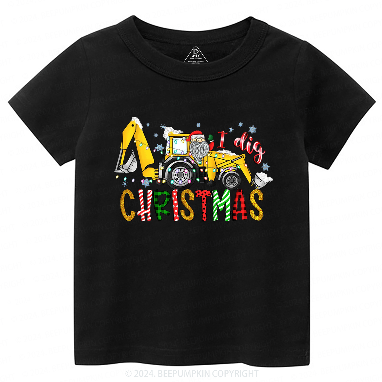  Excavator I Dig Christmas Claus Toddler&Kids Tees 