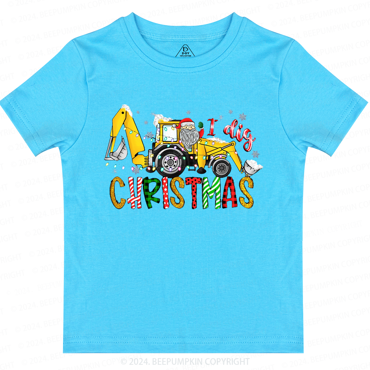  Excavator I Dig Christmas Claus Toddler&Kids Tees 