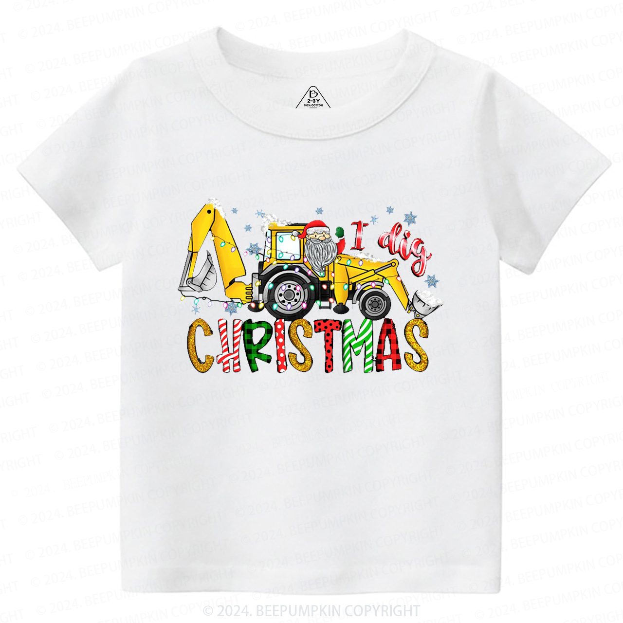  Excavator I Dig Christmas Claus Toddler&Kids Tees 