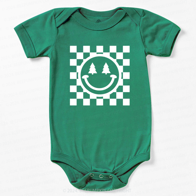 Christmas Green Smiley Tree Baby Bodysuit
