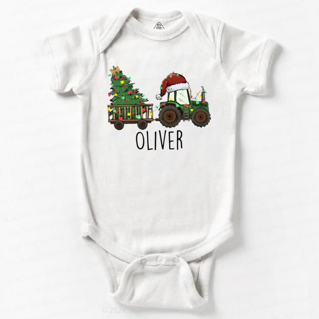 Personalized Christmas Tractor And Tree Baby Bodysuit