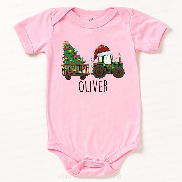 Personalized Christmas Tractor And Tree Baby Bodysuit
