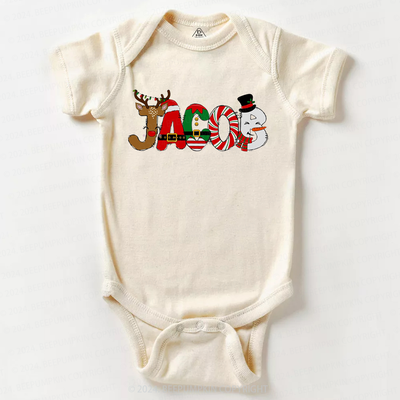Personalized Christmas Colorful Monogram Baby Bodysuit