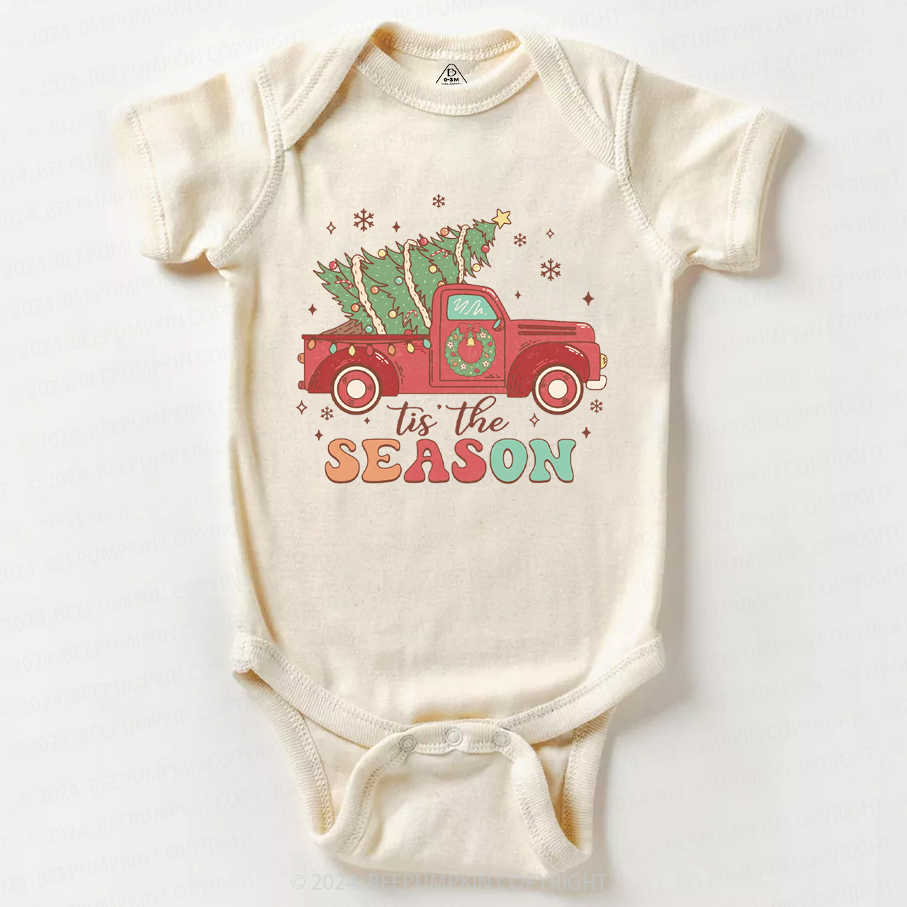Red Truck Tis The Season Christmas Baby Bodysuit