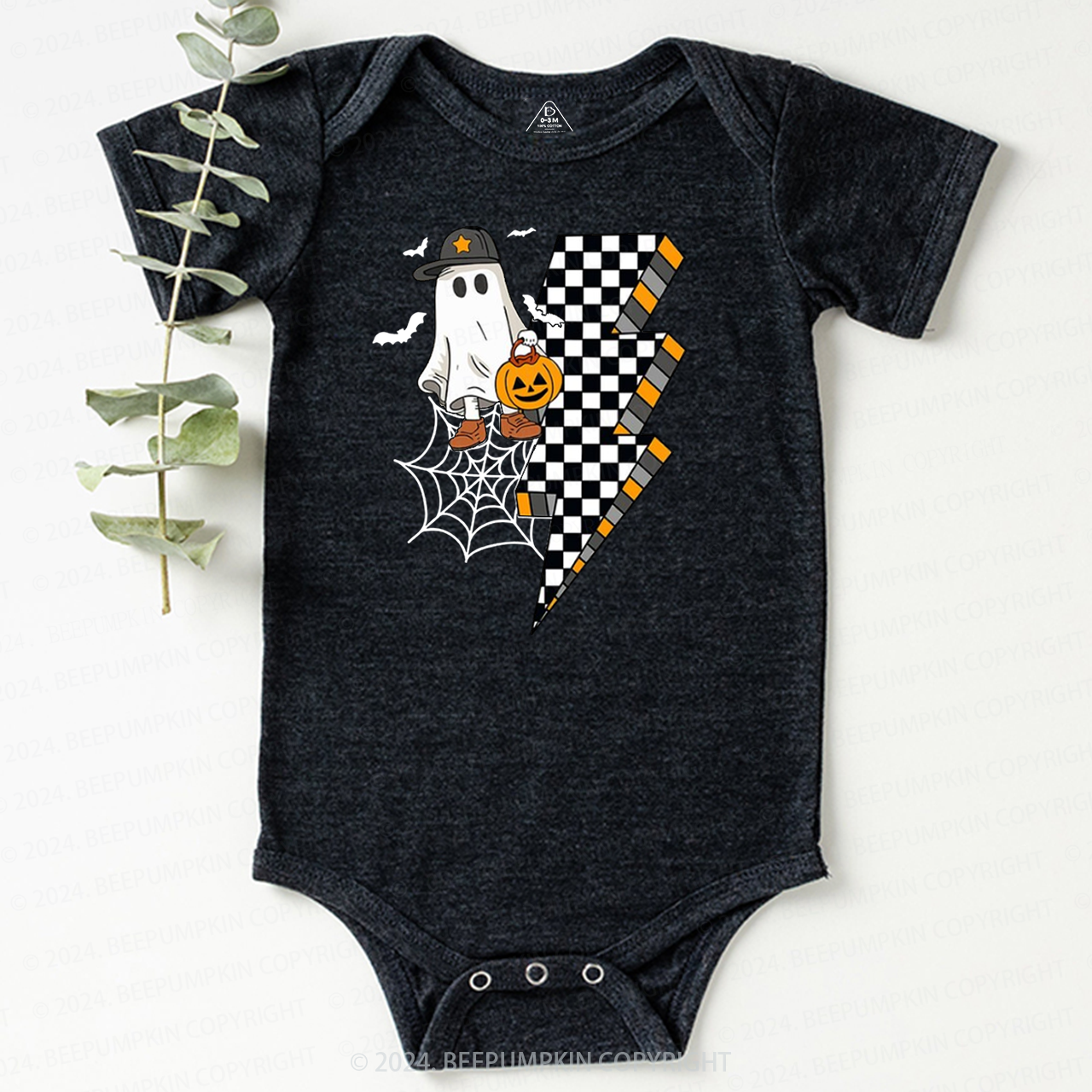 Retro Cute Boy Ghost Halloween Pumpkin Bodysuit For Baby