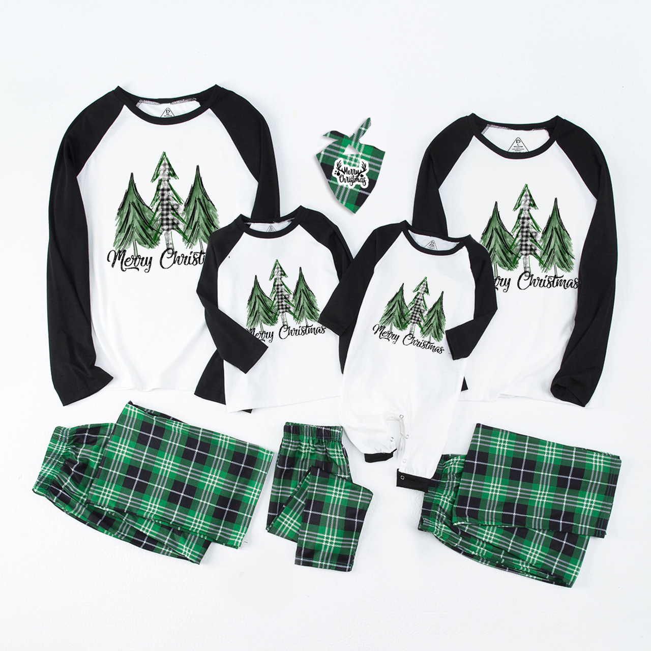 Merry Christmas Green Tree Family Matching Pajamas