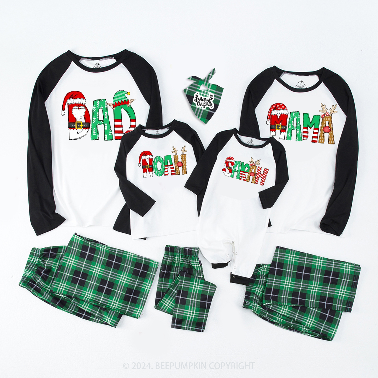 Personalized Cartoon Font Santa Family Matching Pajamas Beepumpkin
