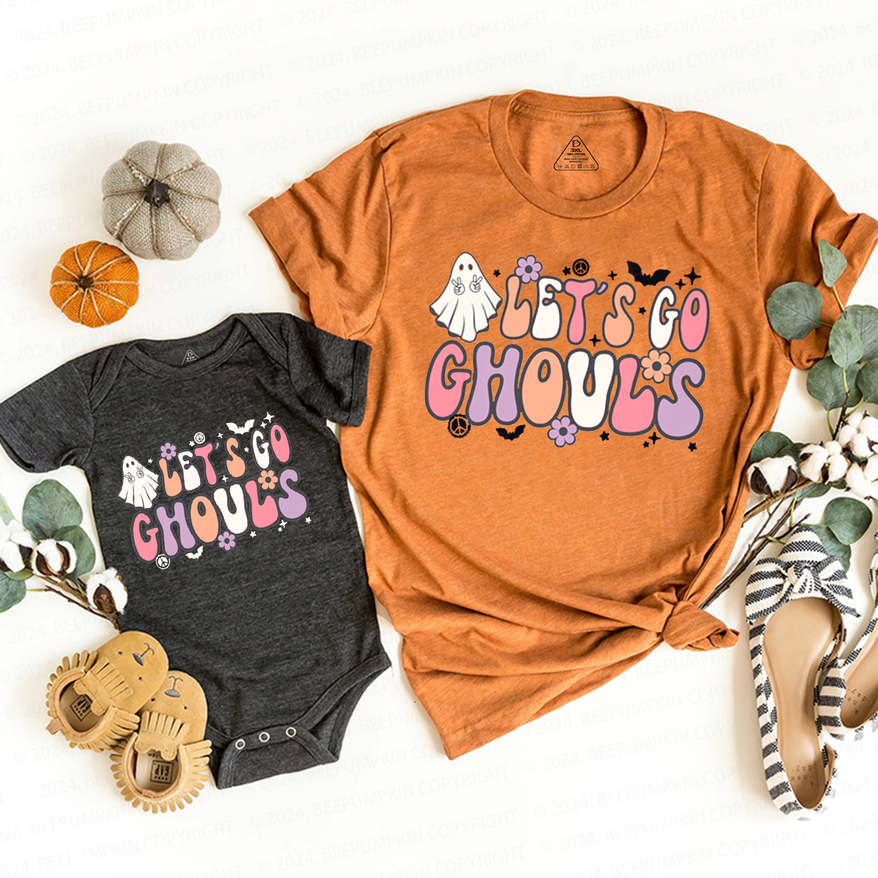 Lets Go Ghouls Retro Halloween Mom&Me Matching Shirt Beepumpkin