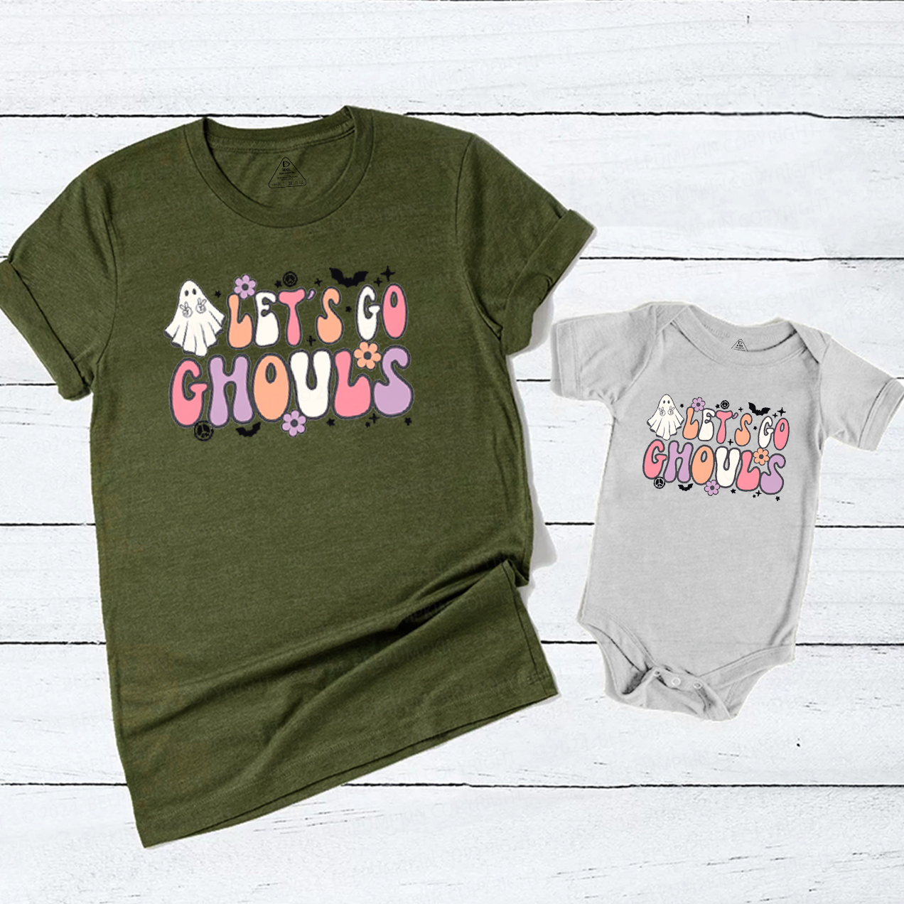 Lets Go Ghouls Retro Halloween Mom&Me Matching Shirt Beepumpkin