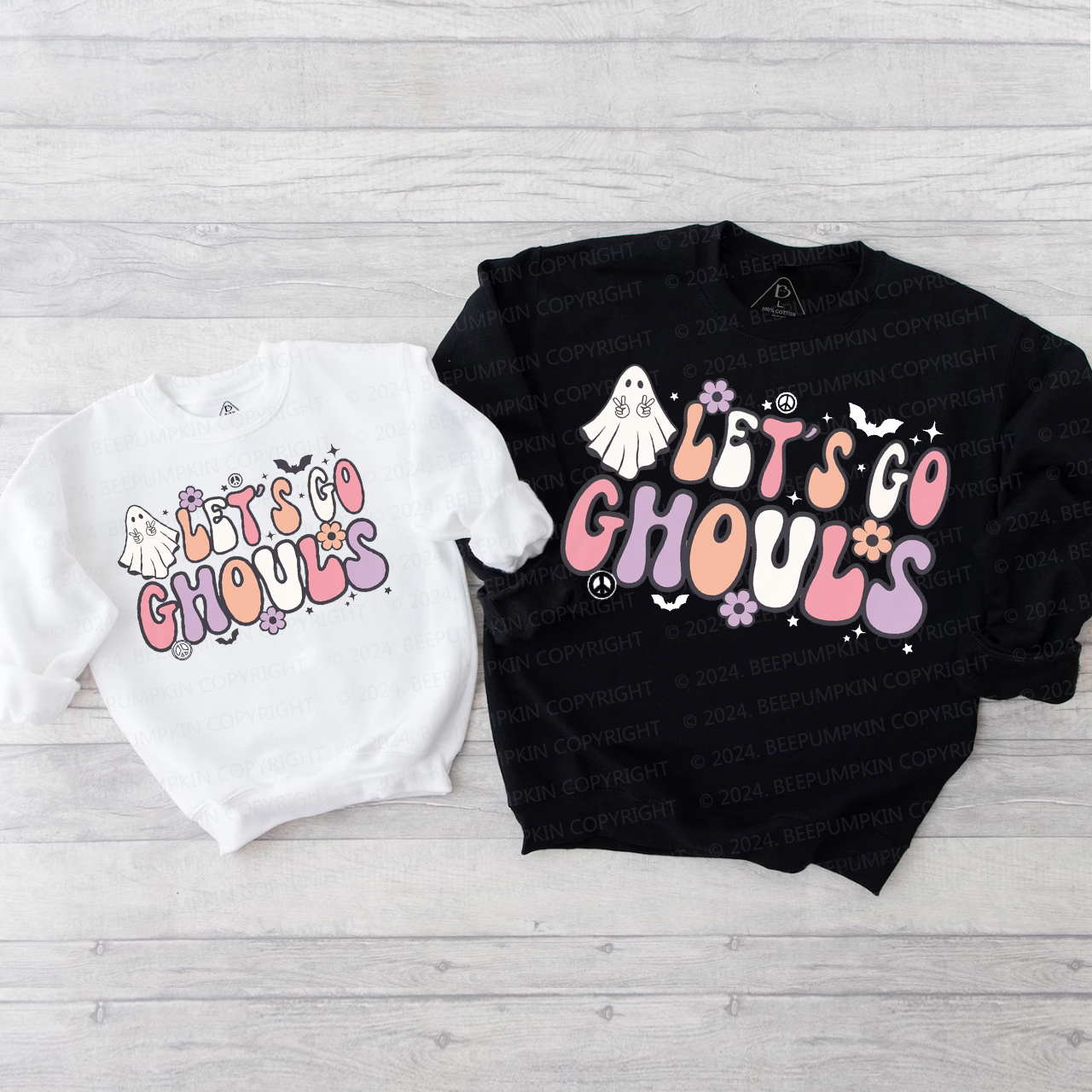 Lets Go Ghouls Retro Halloween Mom&Me Swetshirt Beepumpkin
