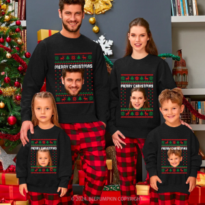 Image of Custom Photo Ugly Christmas Family Christmas Sweatshirt Beepumpkin