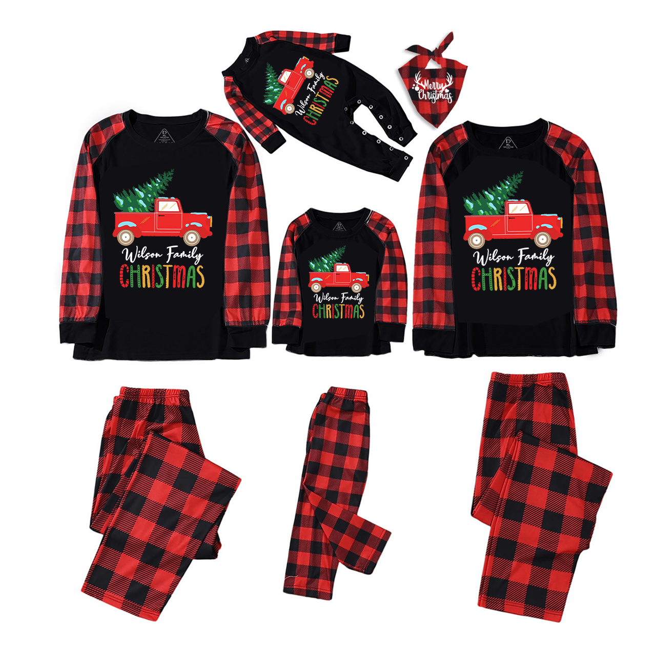 Personalized  Red Truck And Christmas Tree Matching Pajamas Beepumpkin