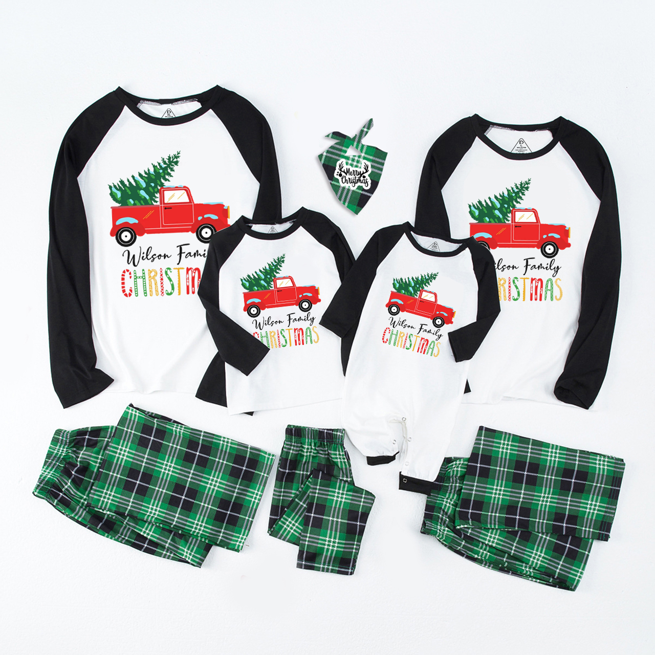 Personalized  Red Truck And Christmas Tree Matching Pajamas Beepumpkin