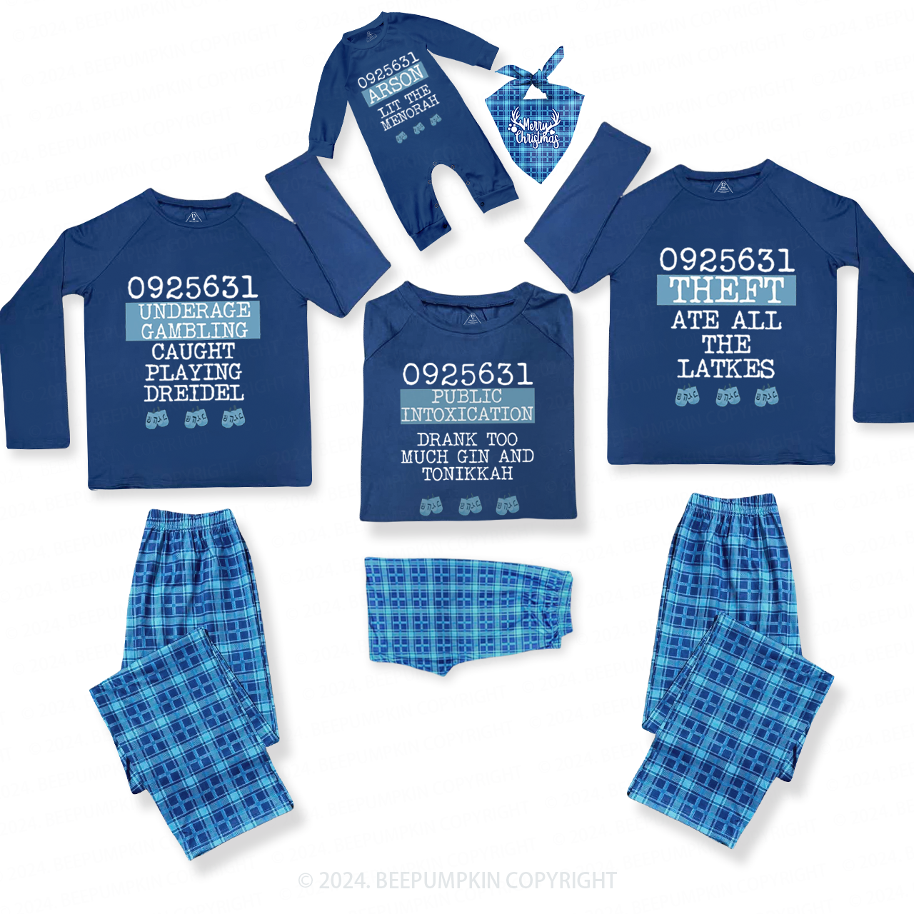 Personalized Happy Hanukkah Gift Christmas Matching Blue Pajamas Beepumpkin
