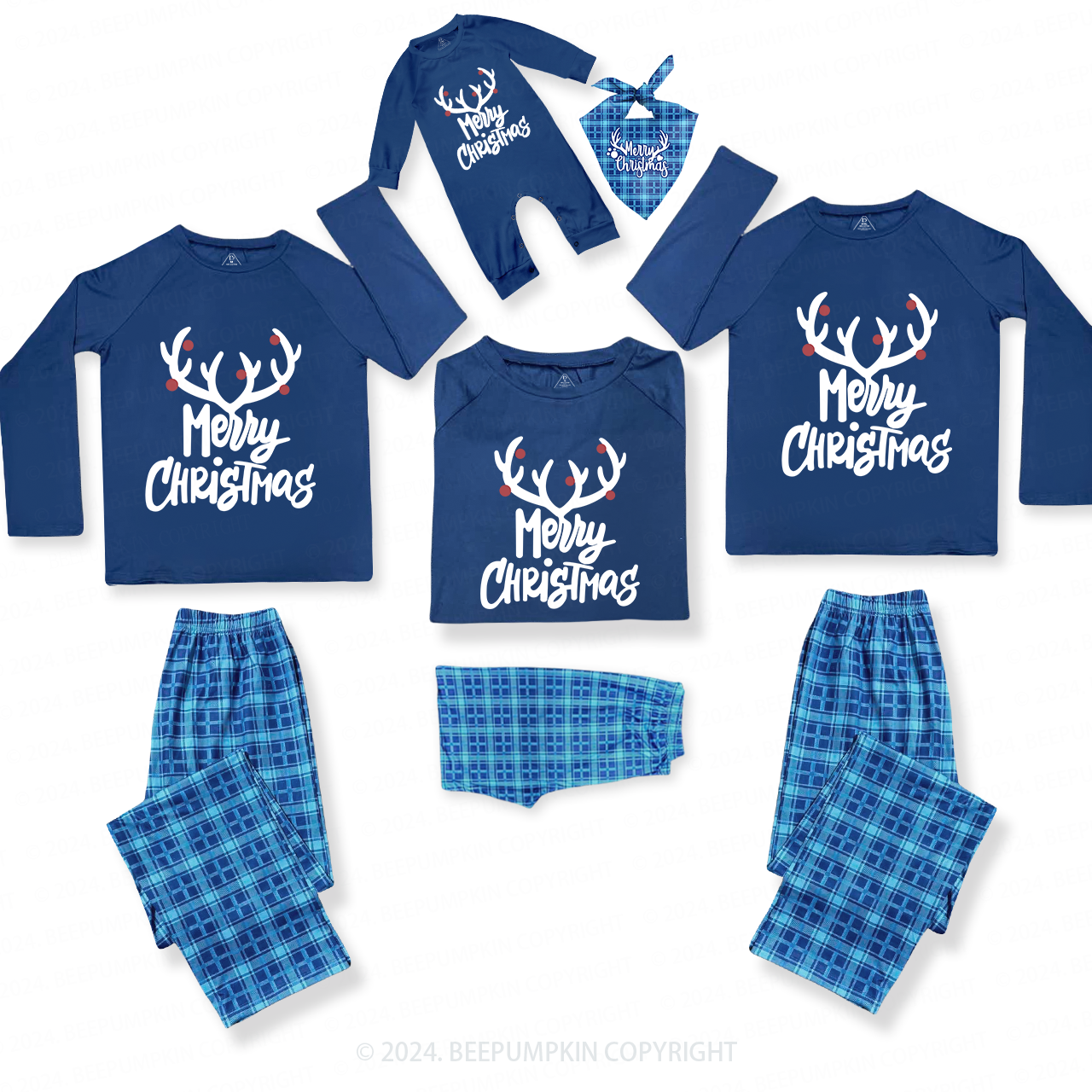 White Antlers Family Matching Blue Pajamas Beepumpkin