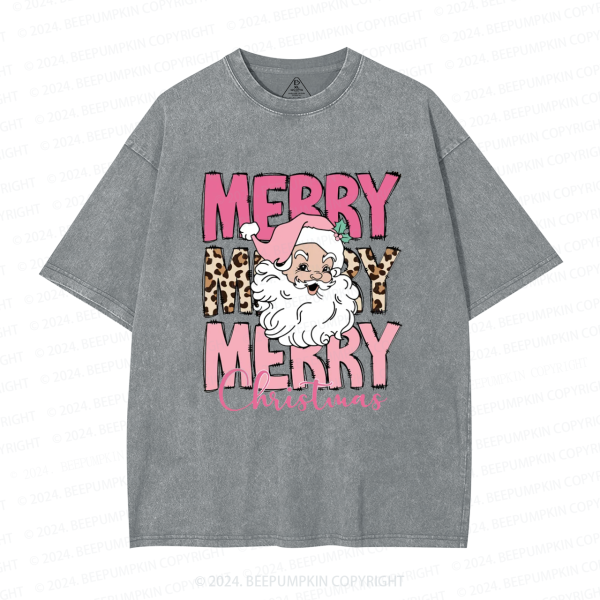 Image of Leopard Pink Merry Christmas Adult Washed Tees Beepumpkin