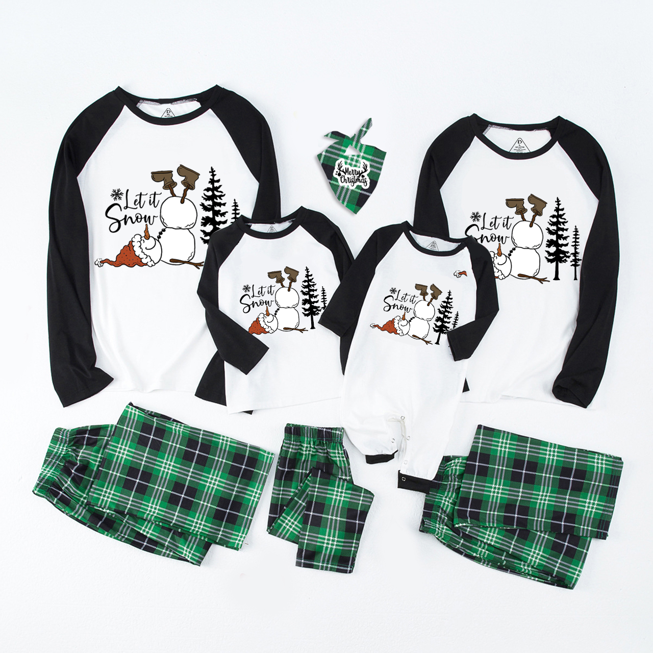 Beepumpkin Let It Snow Chriatmas Family Matching Pajama Set BeepumpkinGreen WhiteWomen XL