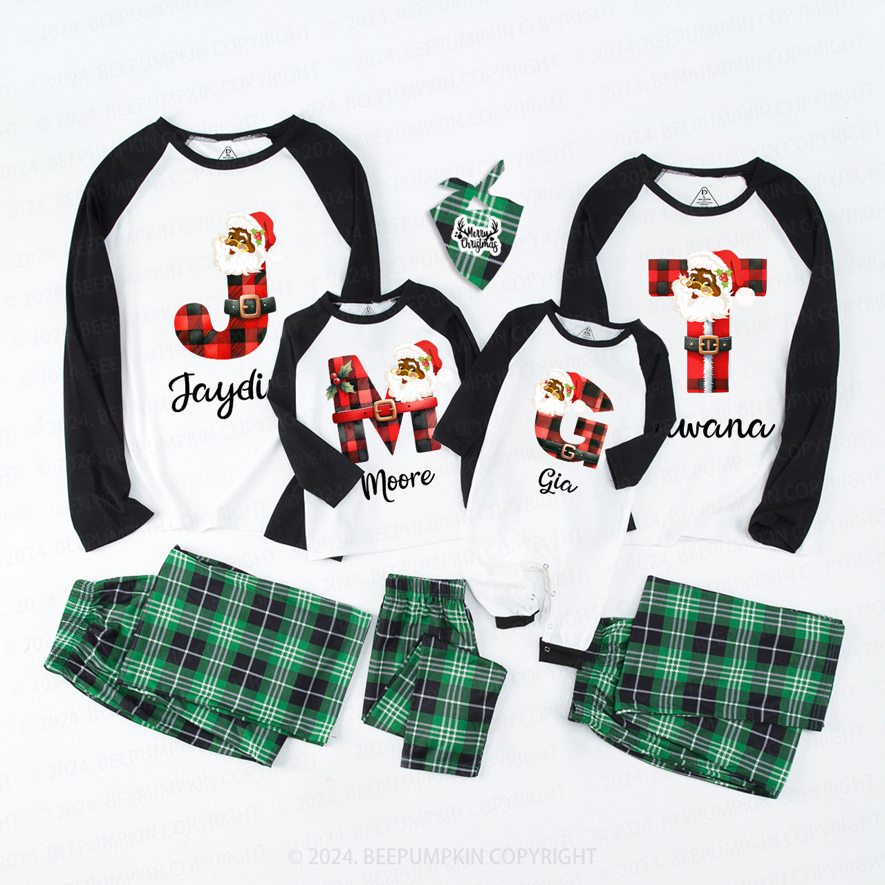 Personalized Santa Plaid Letter Christmas Matching Pajamas Beepumpkin